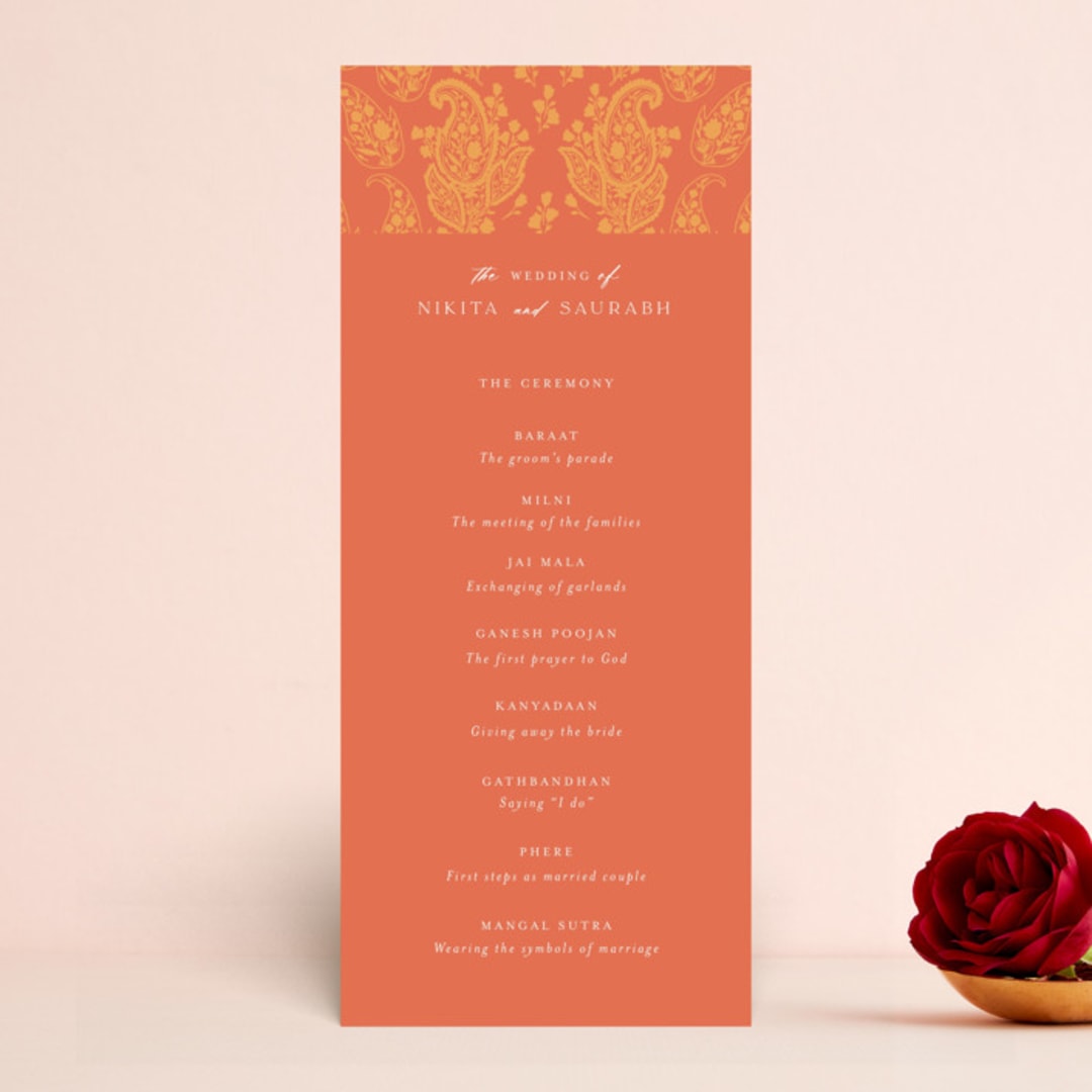 "Heritage Paisley" - Wedding Programs in Tangerine by Kanika Mathur - Front
