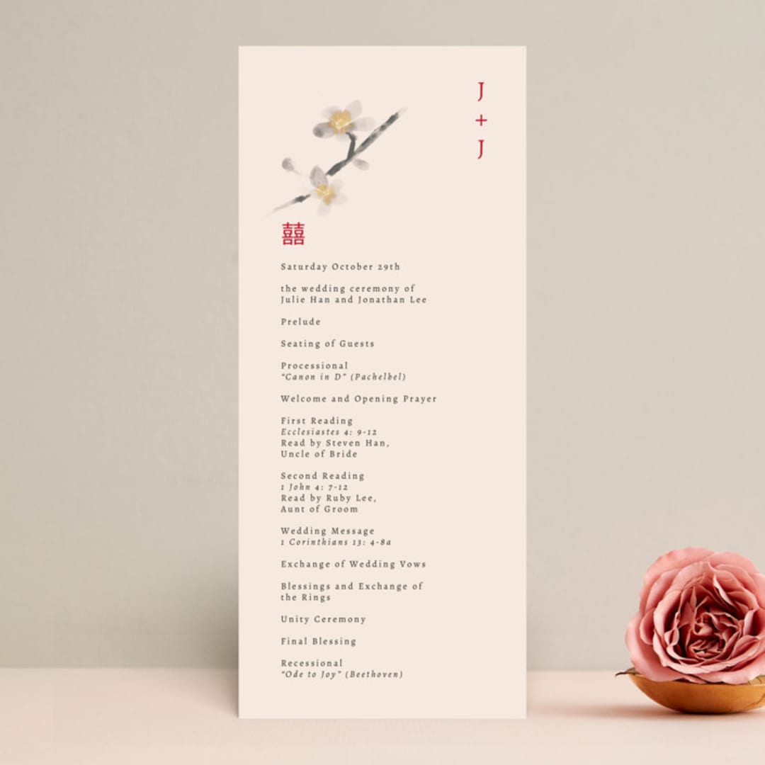 "Ink Blossoms" - Wedding Programs in Red Tone by Ani Somi - Front