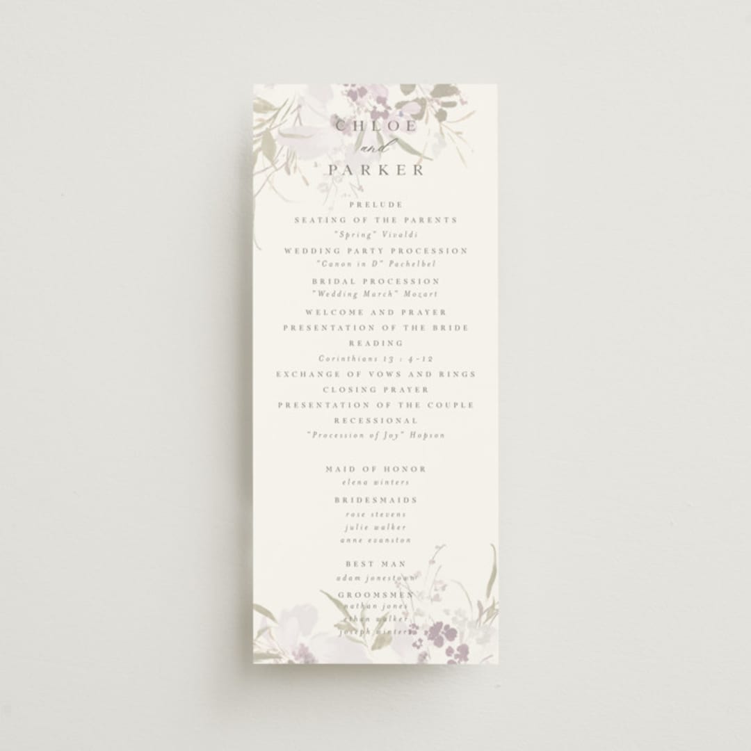 "Meadow Burst" - Wedding Programs in Lilac by Grace Kreinbrink - Front