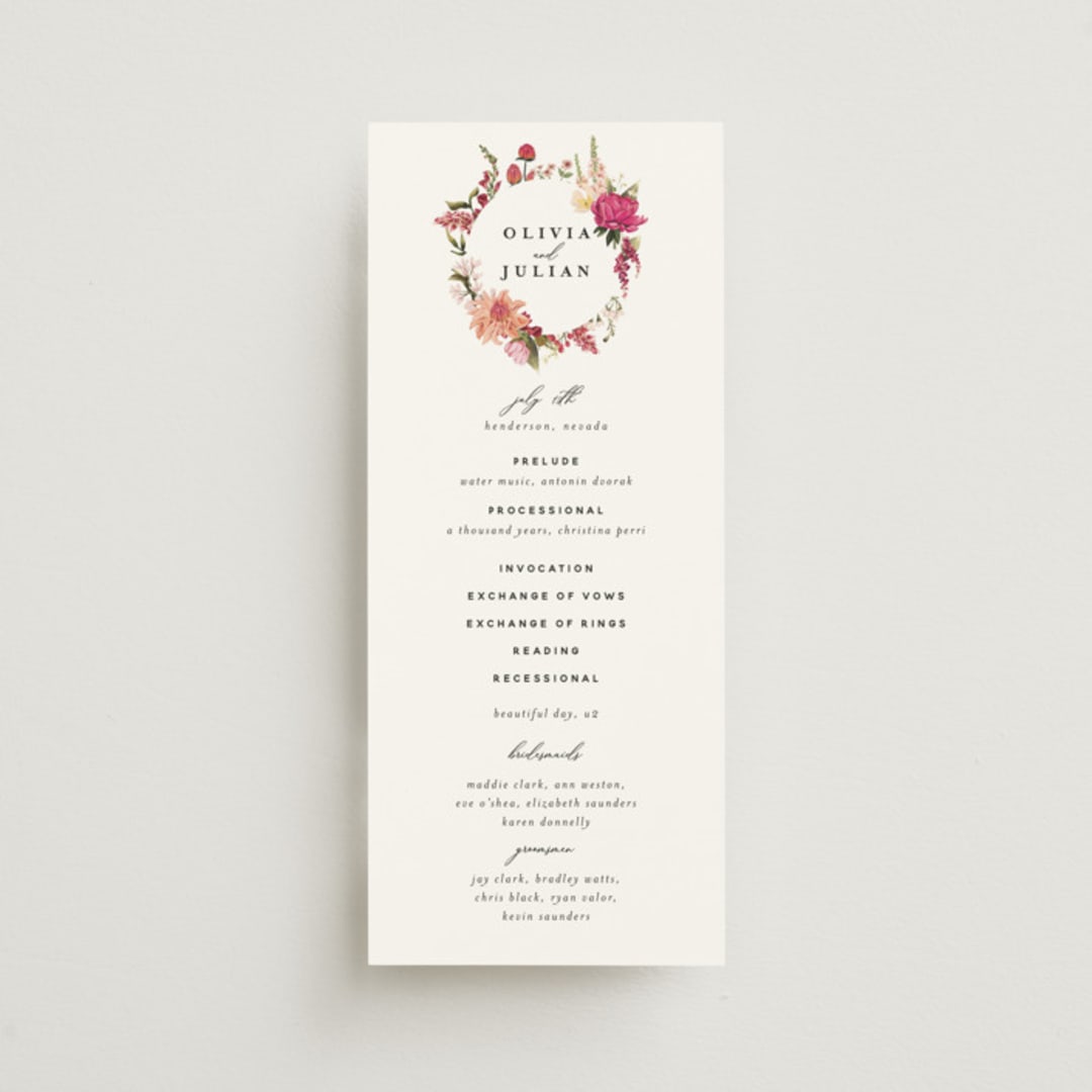 "Lush" - Wedding Programs in Magenta by Susan Moyal - Front