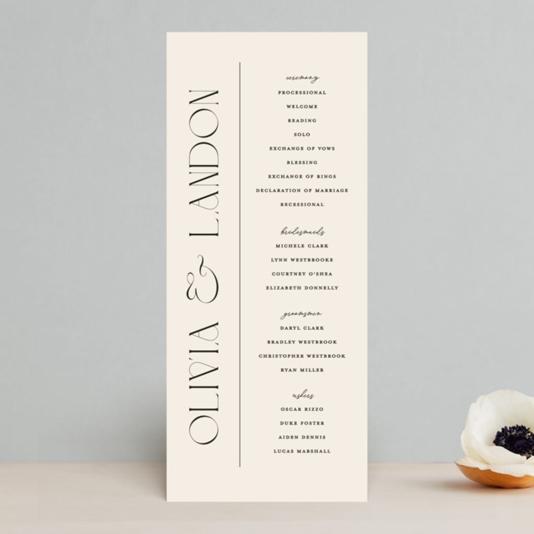 "The Manor" - Wedding Programs in Buff by Pixel and Hank - Front