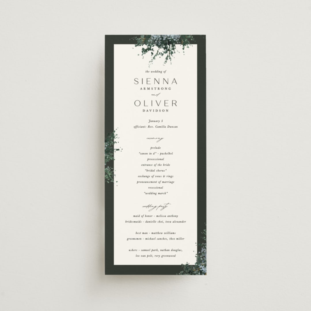 "Juniper" - Wedding Programs in Emerald by Kate Ahn - Front