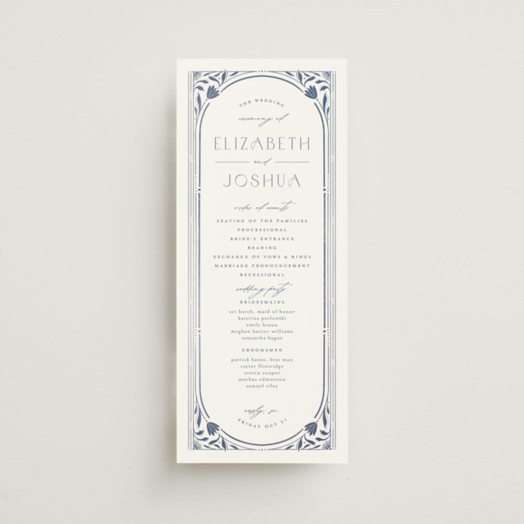 "Nouveau Frame" - Wedding Programs in Delphinium by Ashley DeMeyere - Front
