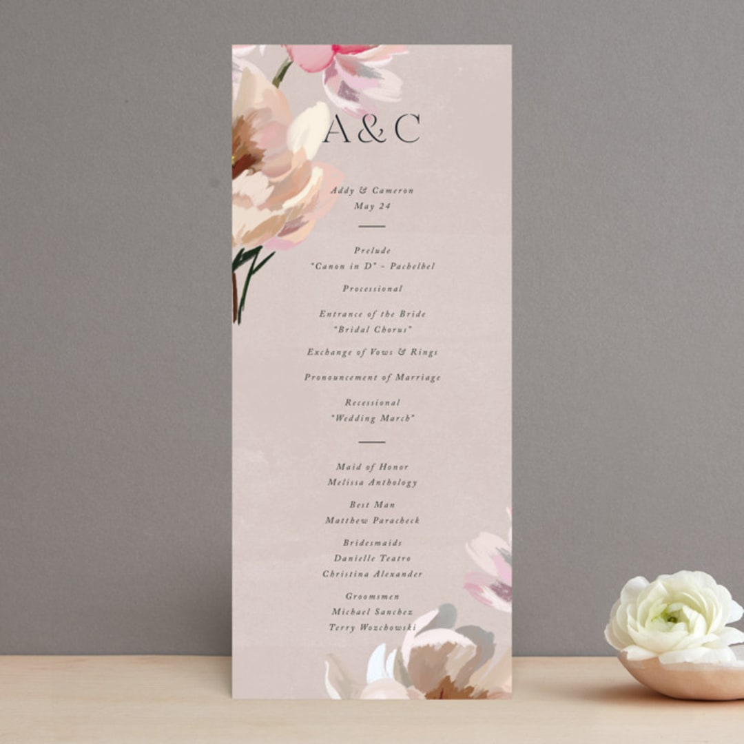 "Chalk Floral" - Wedding Programs in Dove by Olivia Kanaley Inman - Front