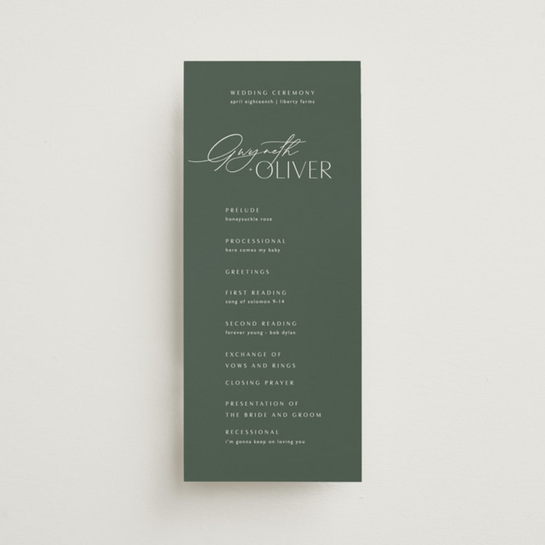 "Flip" - Wedding Programs in Forest by Kelly Schmidt - Front