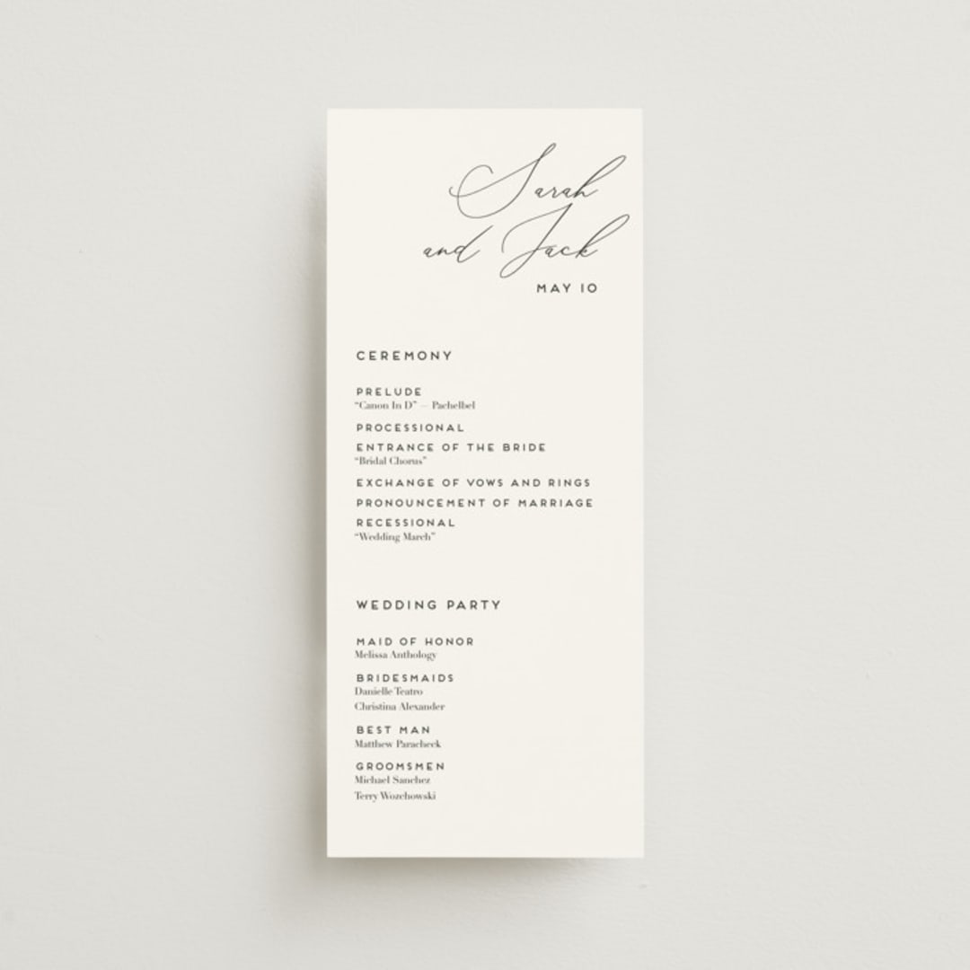 "the script" - Wedding Programs in Tuxedo by Genna Blackburn - Front