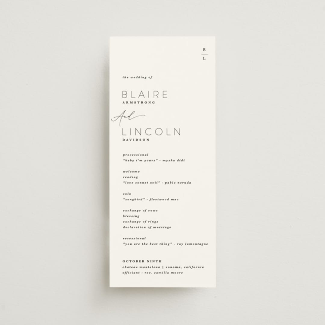"Paire" - Wedding Programs in Tuxedo by Kate Ahn - Front