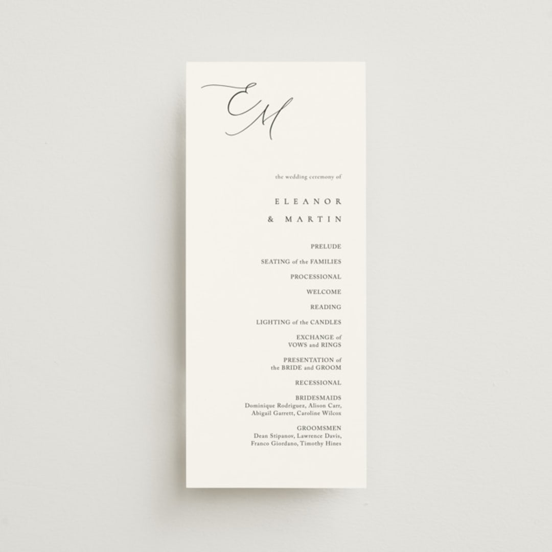 "Corner" - Wedding Programs in Silk by Kelly Schmidt - Front