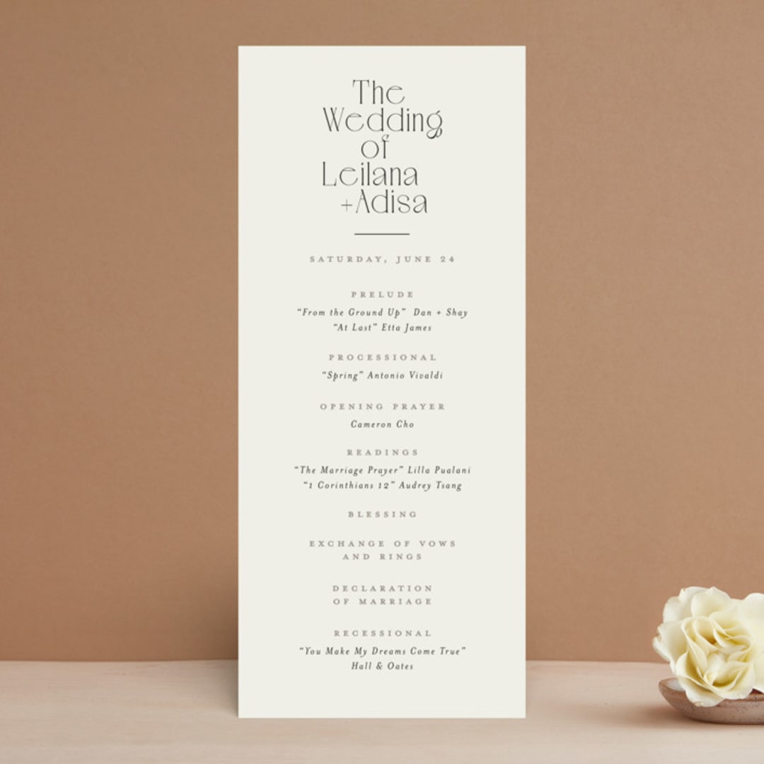 "Cadence" - Wedding Programs in Ivory by Jennifer Wick - Front