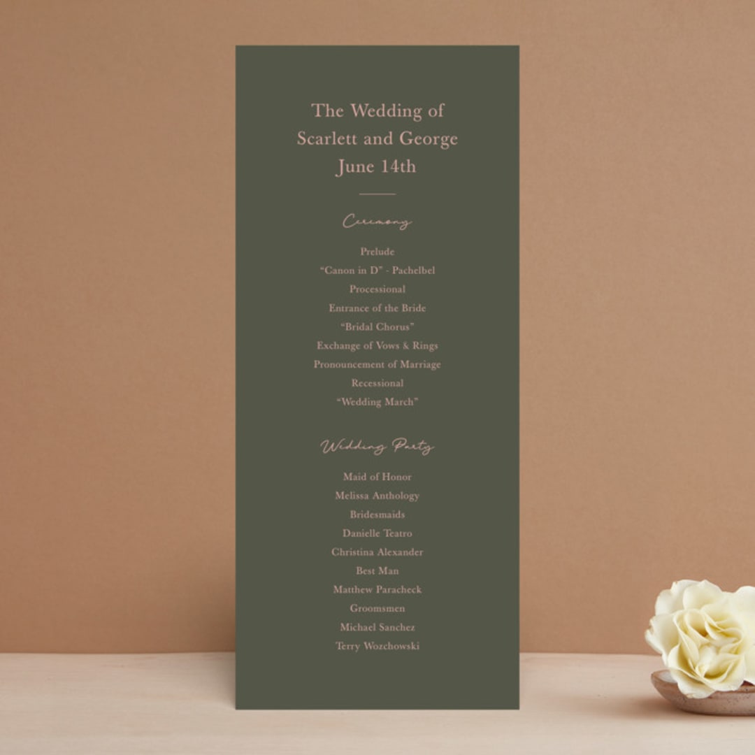 "Simple Type" - Wedding Programs in Olive Branch by Stacey Meacham - Front