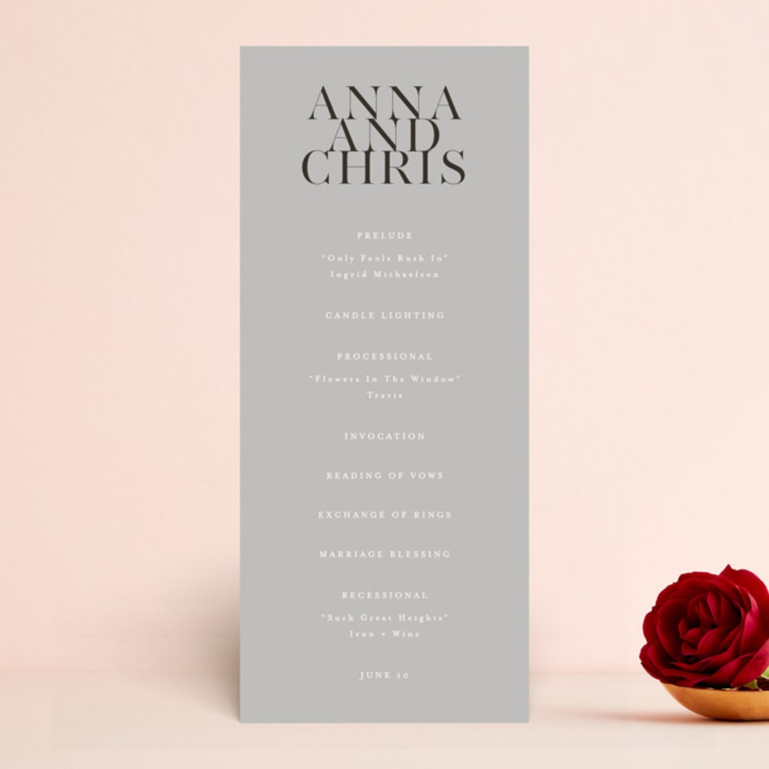 "Show" - Wedding Programs in Dove Gray by Up Up Creative - Front