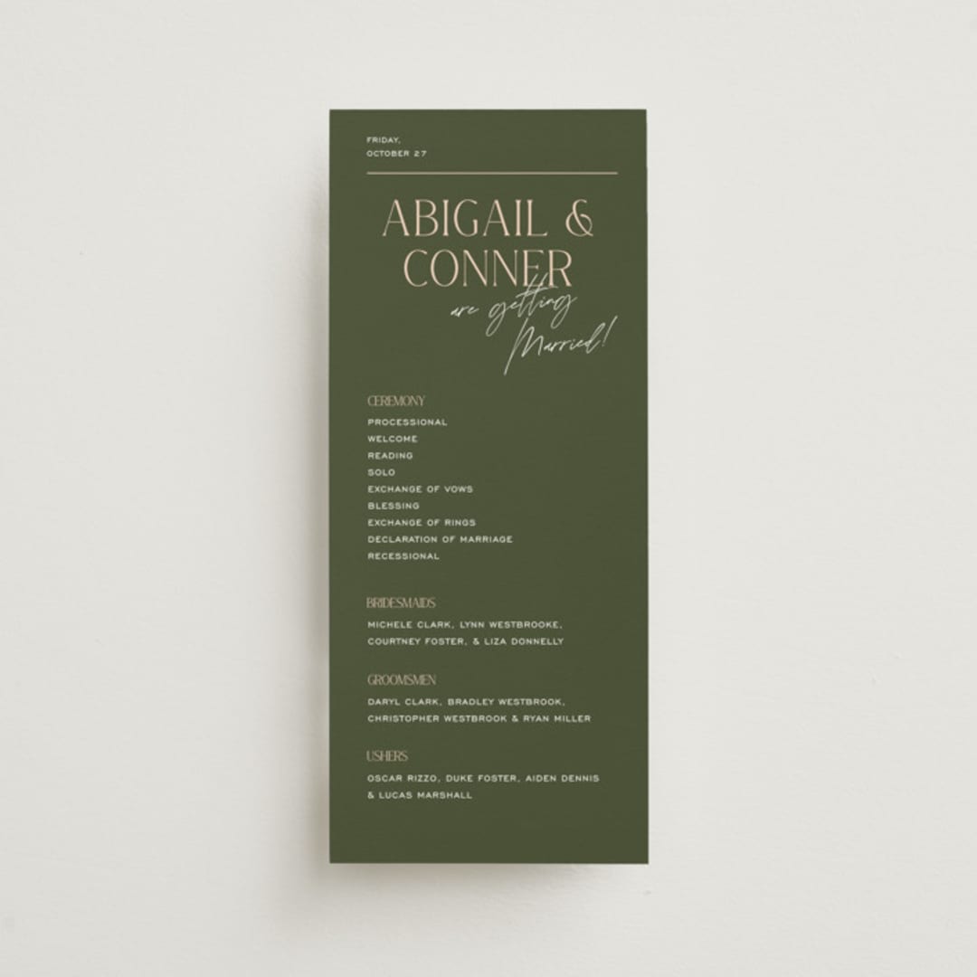 "Martini" - Wedding Programs in Olive by Pixel and Hank - Front