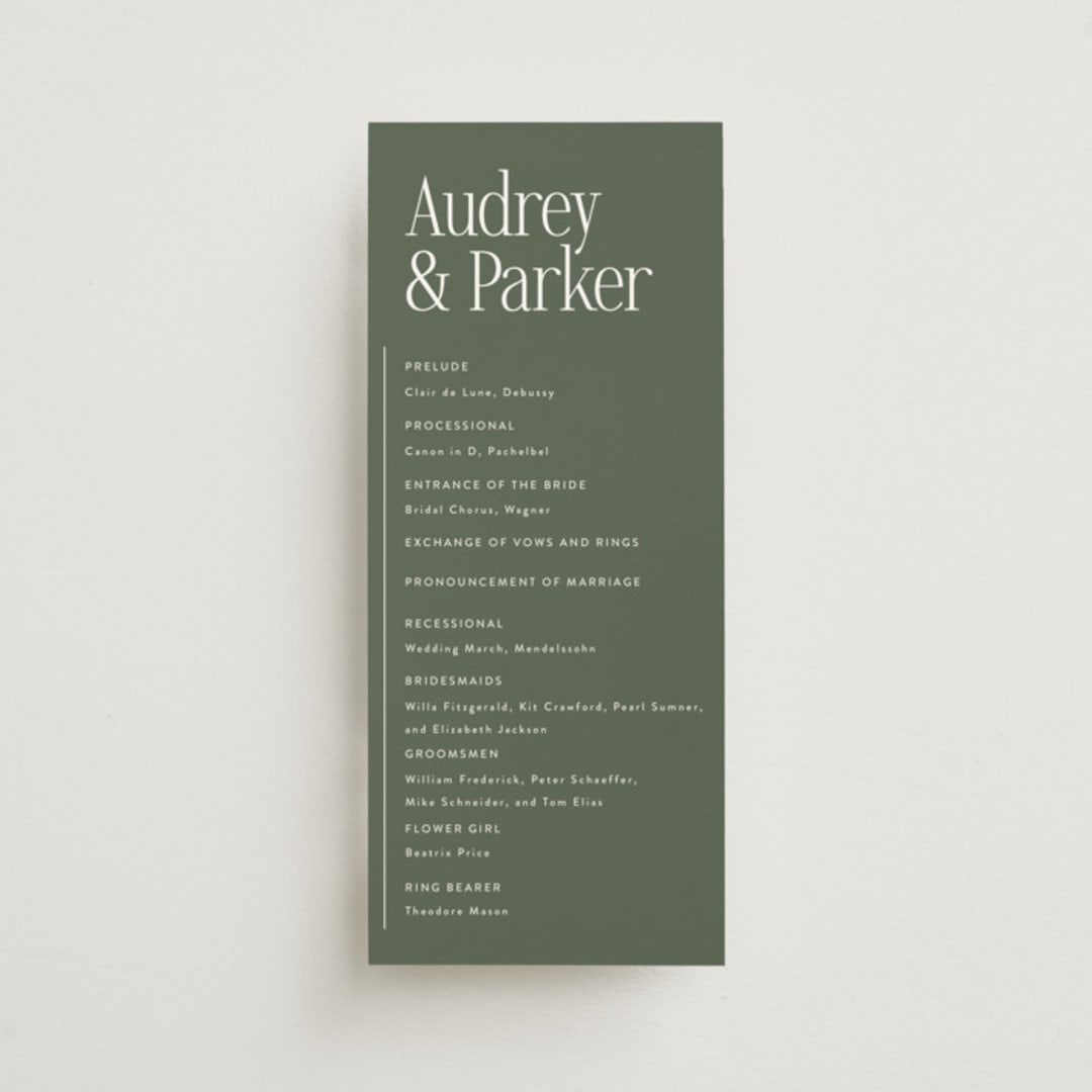 "Highlights" - Wedding Programs in Forest by Jackie Crawford - Front