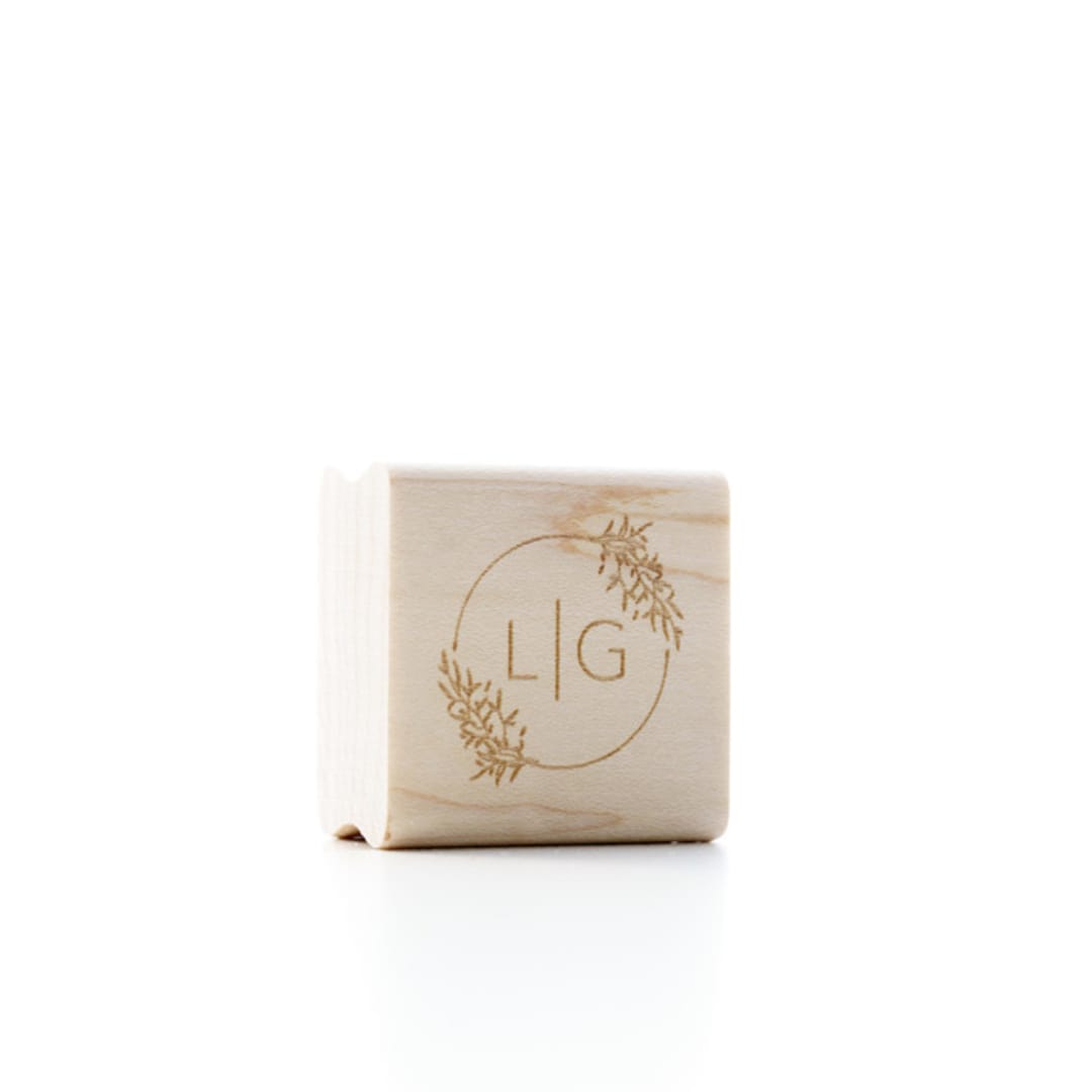 "Personalized Wedding Monogram Stamp / Modern Wreath" - Rubber Stamps in natural by Paper Sushi