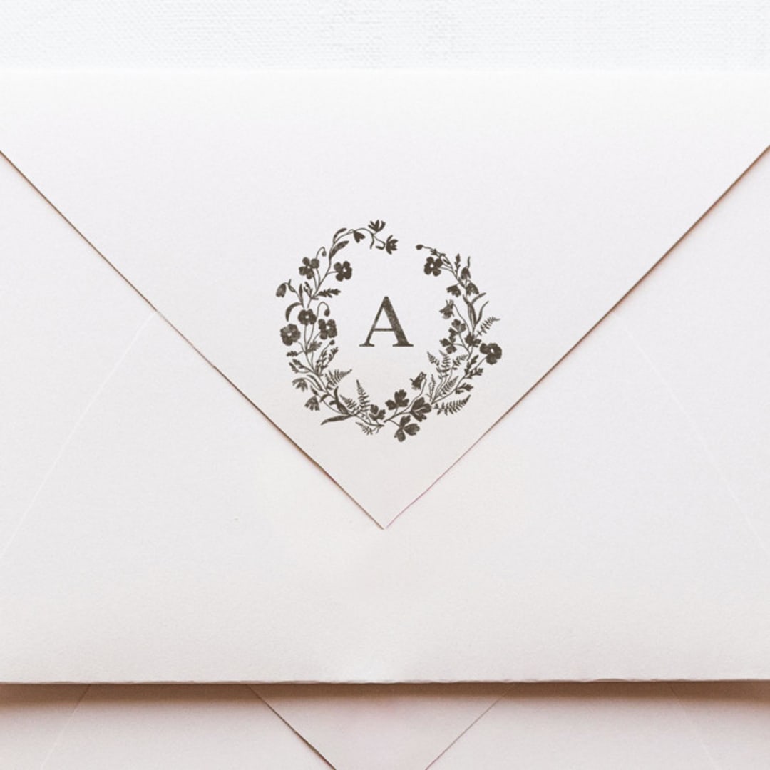 "SELF-INK 'Alpine Meadow' Custom Monogram Stamp | Ground Espresso Ink Color | 1 Letter" - Rubber Stamps in brown by Tara Grangroth