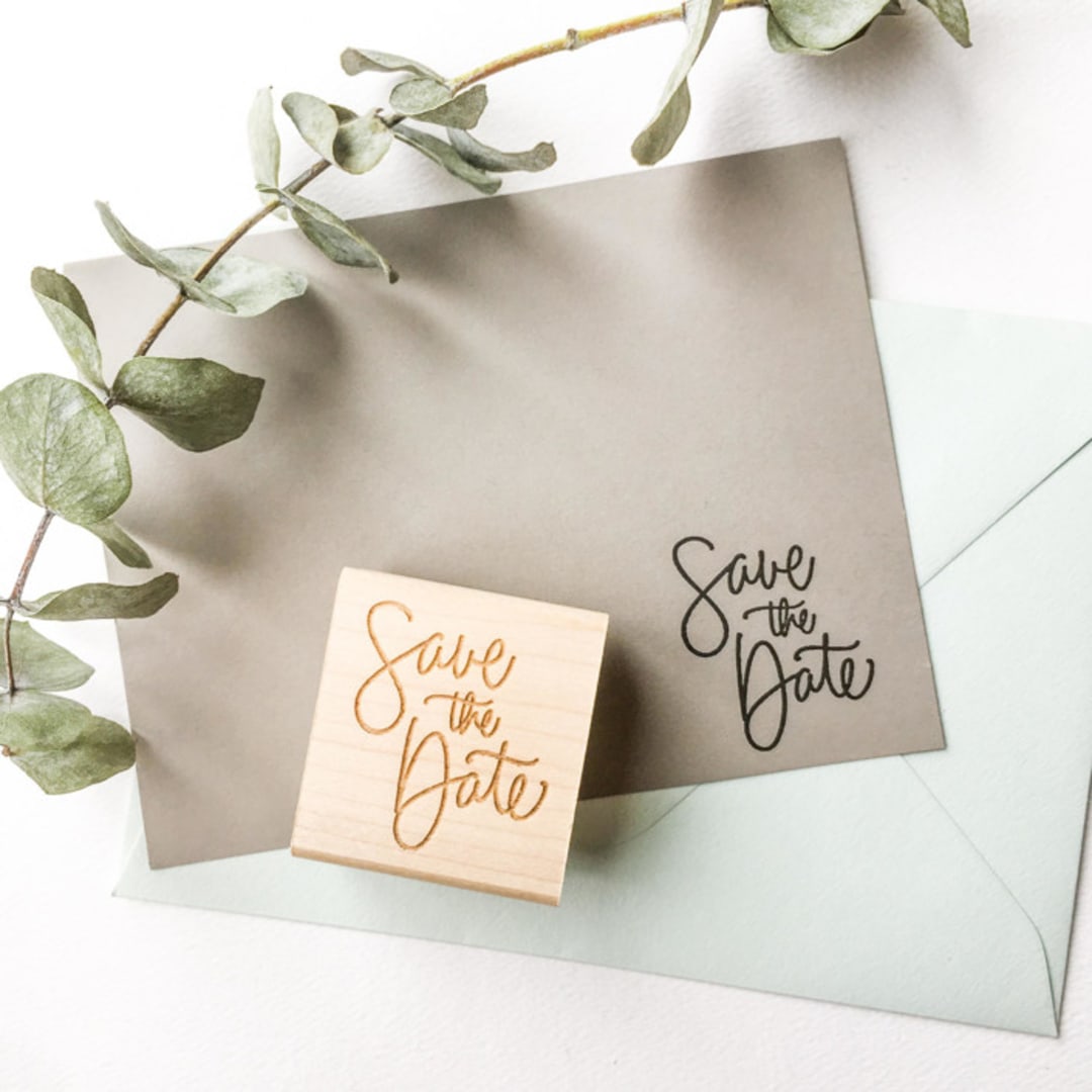 "Save the Date Script Stamp" - Rubber Stamps in green by Paper Sushi