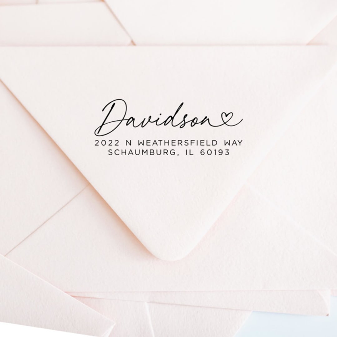 "Custom Heart Script Address Stamp | Self-Inking | Black Ink" - Address Stamps in black by Casey Harp