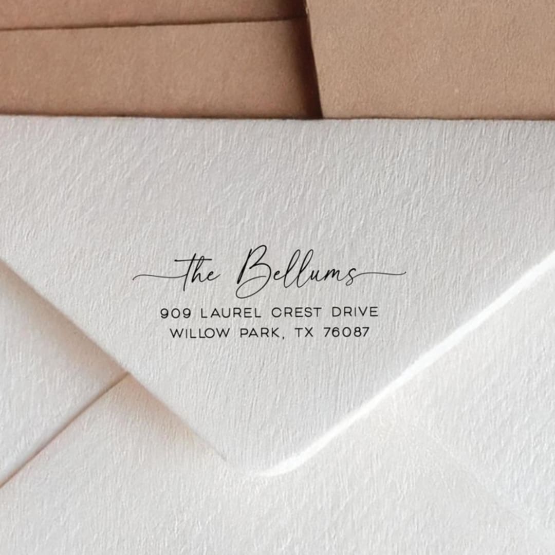 "Custom Calligraphy Return Address Stamp | Personalized Self-Inking Stamp" - Address Stamps in black by Sara Luke