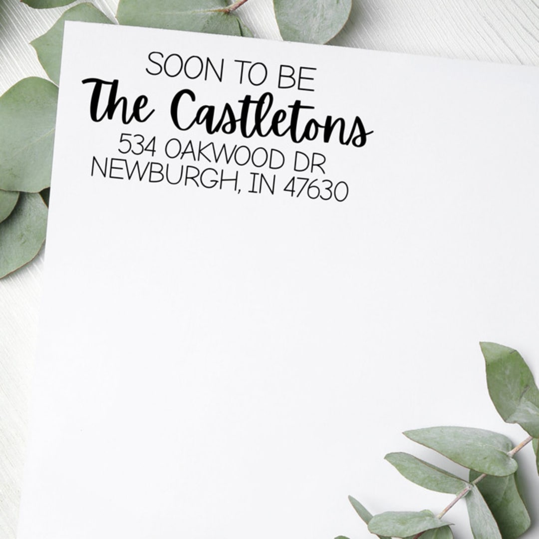 "Custom Soon To Be Address Stamp | Self-Inking | Black Ink" - Address Stamps in white by Casey Harp
