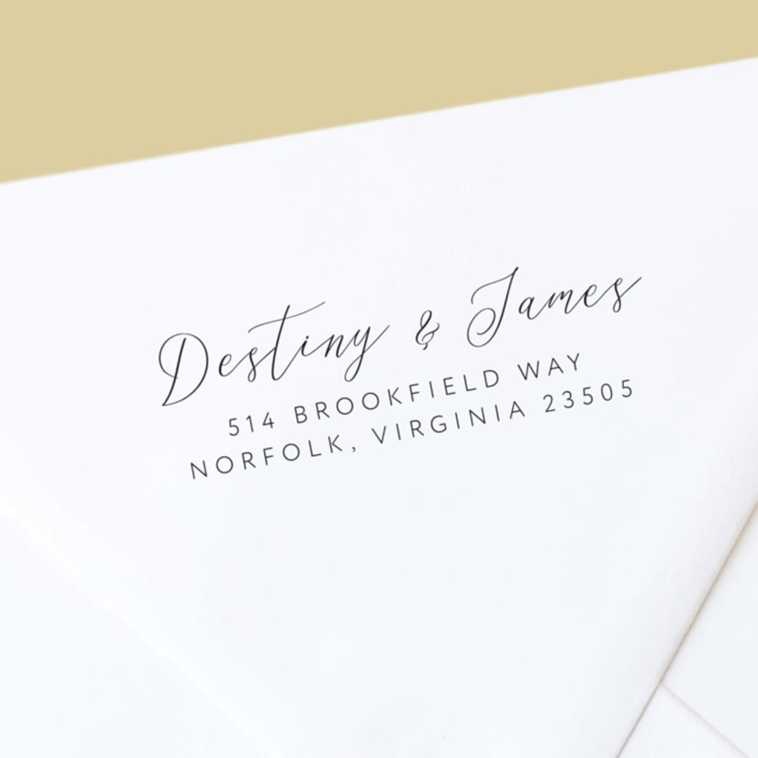 "Romantic Calligraphy Custom Self-Inking Return Address Stamp" - Address Stamps in black by The Homebody Society