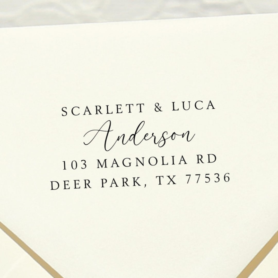 "Married Address Stamp | Self Inking Return Address Stamp" - Address Stamps in black by Samantha Malvey