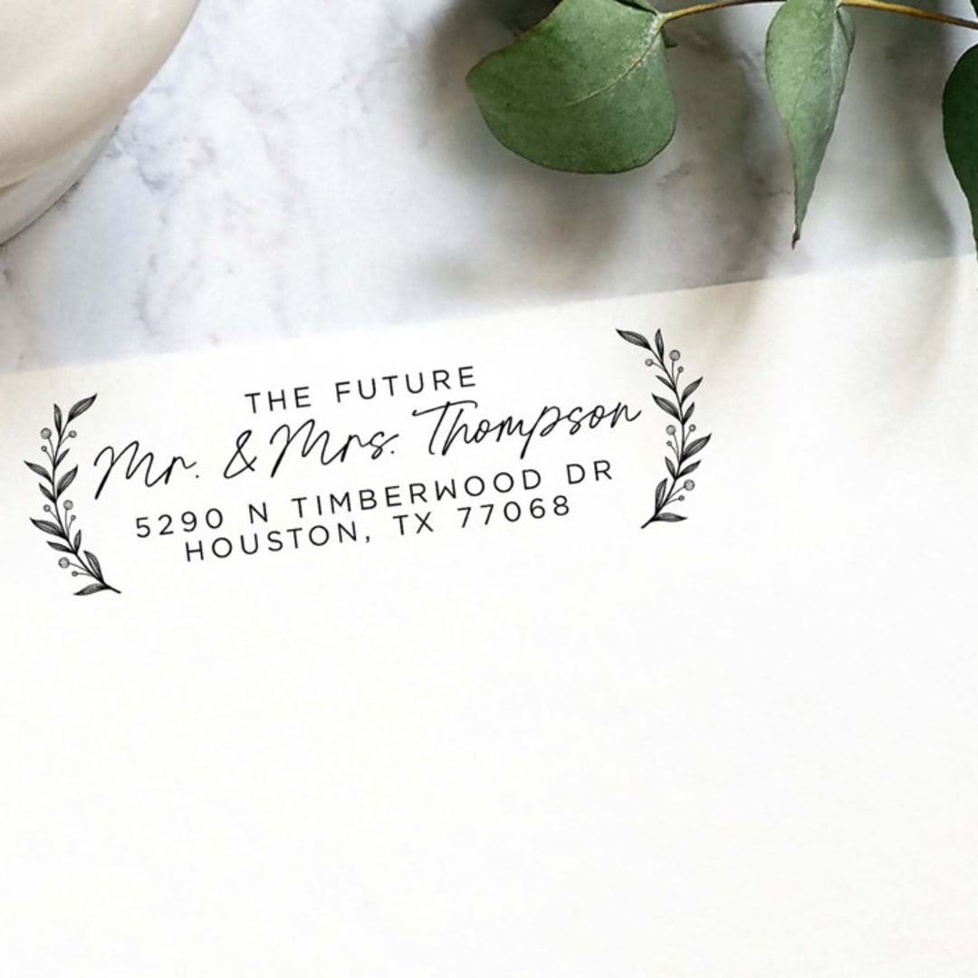 "Custom Floral Wedding Address Stamp | Self-Inking | Black Ink" - Address Stamps in brown by Casey Harp