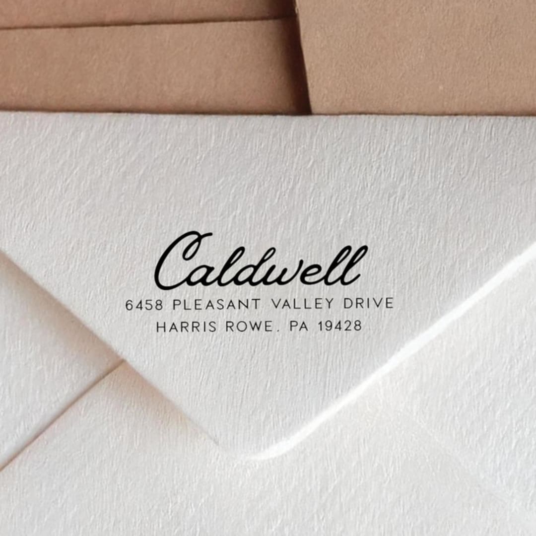 "Retro Script Address Stamp with a Vintage Look | Self-Inking" - Address Stamps in black by Sara Luke