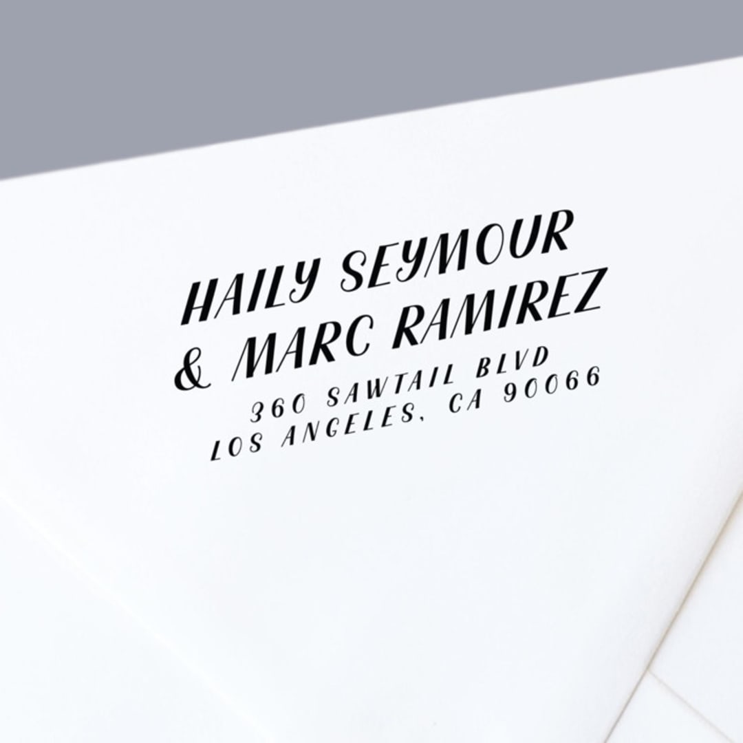 "Custom Self-Inking Address Stamp For Two Last Names" - Address Stamps in black by The Homebody Society