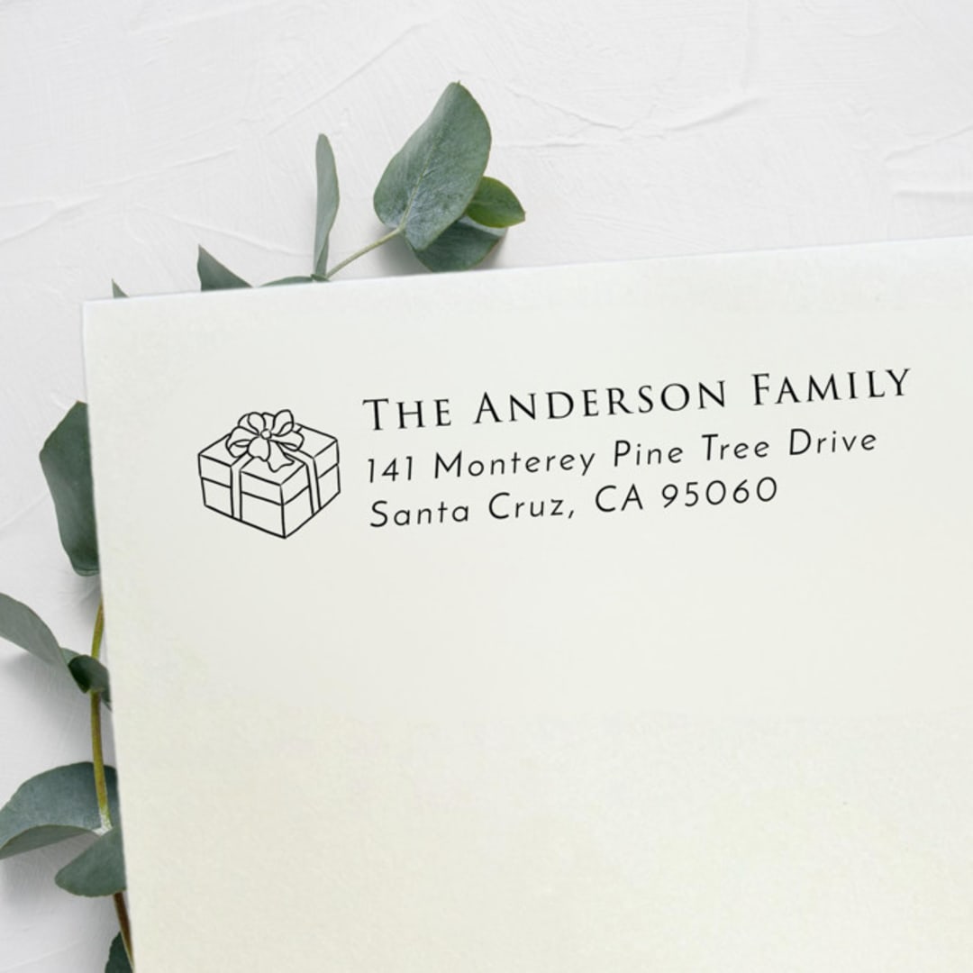 "Gift Address Stamp, Left Aligned | Self Inking Return Address Stamp" - Address Stamps in black by Samantha Malvey