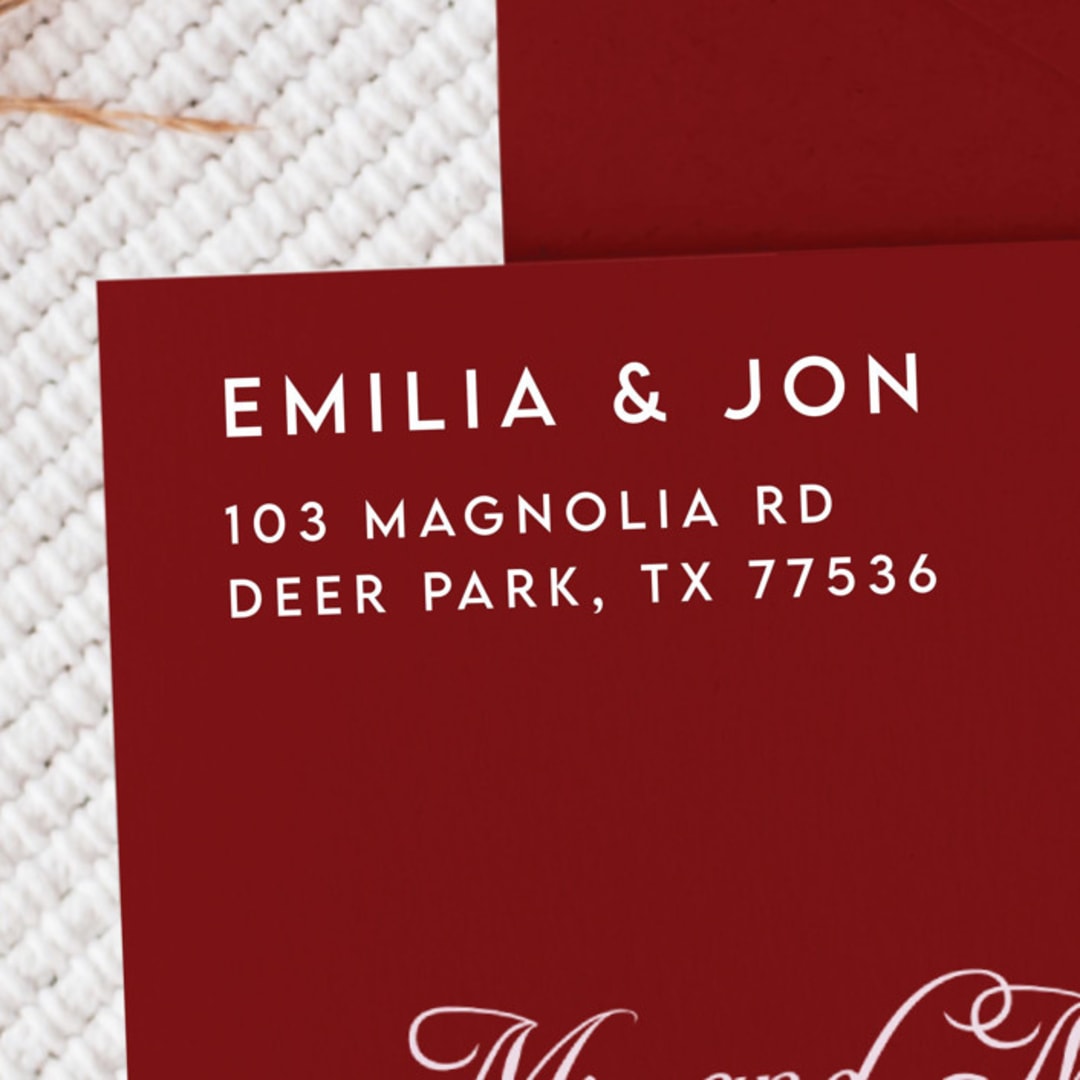 "White Ink Modern Couple Address Stamp Left-Aligned | Wooden Stamp Set" - Address Stamps in white by Samantha Malvey