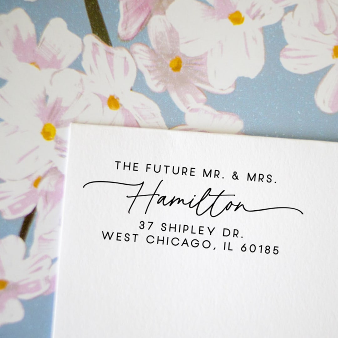 "Future Mr. and Mrs. Self-Inking Return Address Stamp" - Address Stamps in black by Sara Luke