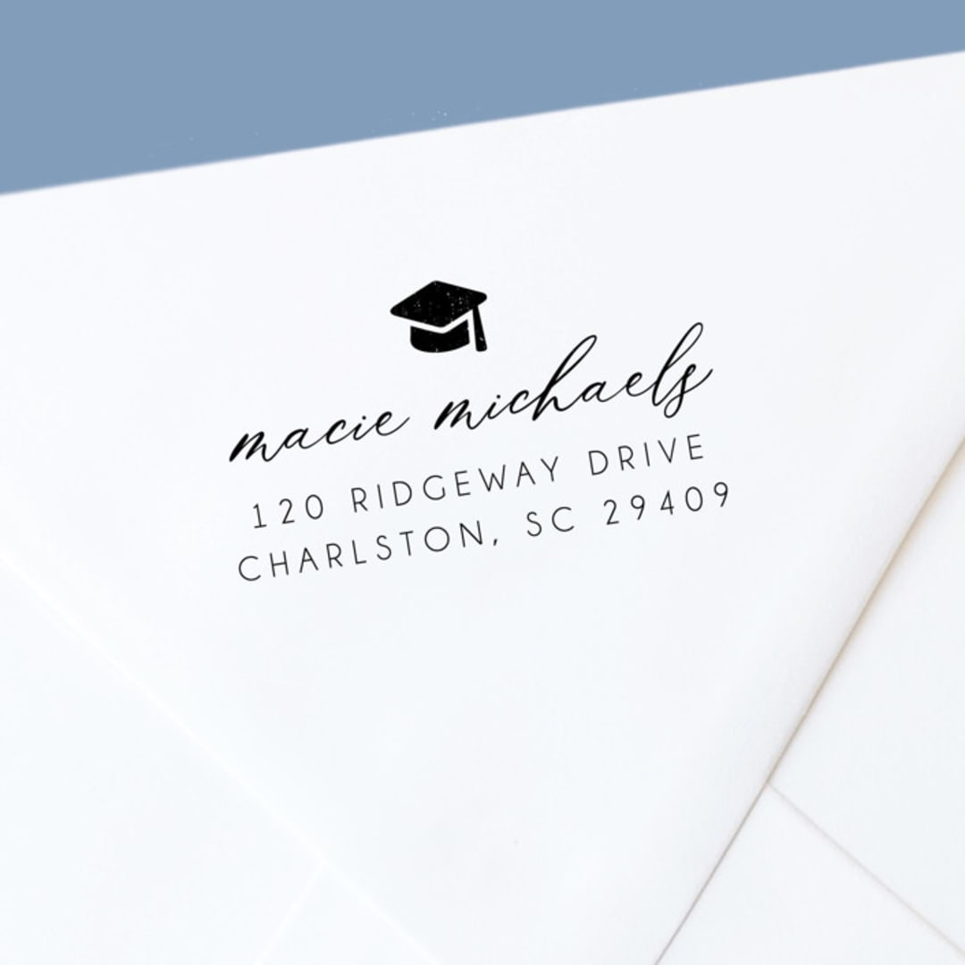 "Simple and Classic Personalized Self-Inkning Return Address Stamp for Graduation Annoucements" - Address Stamps in black by The Homebody Society