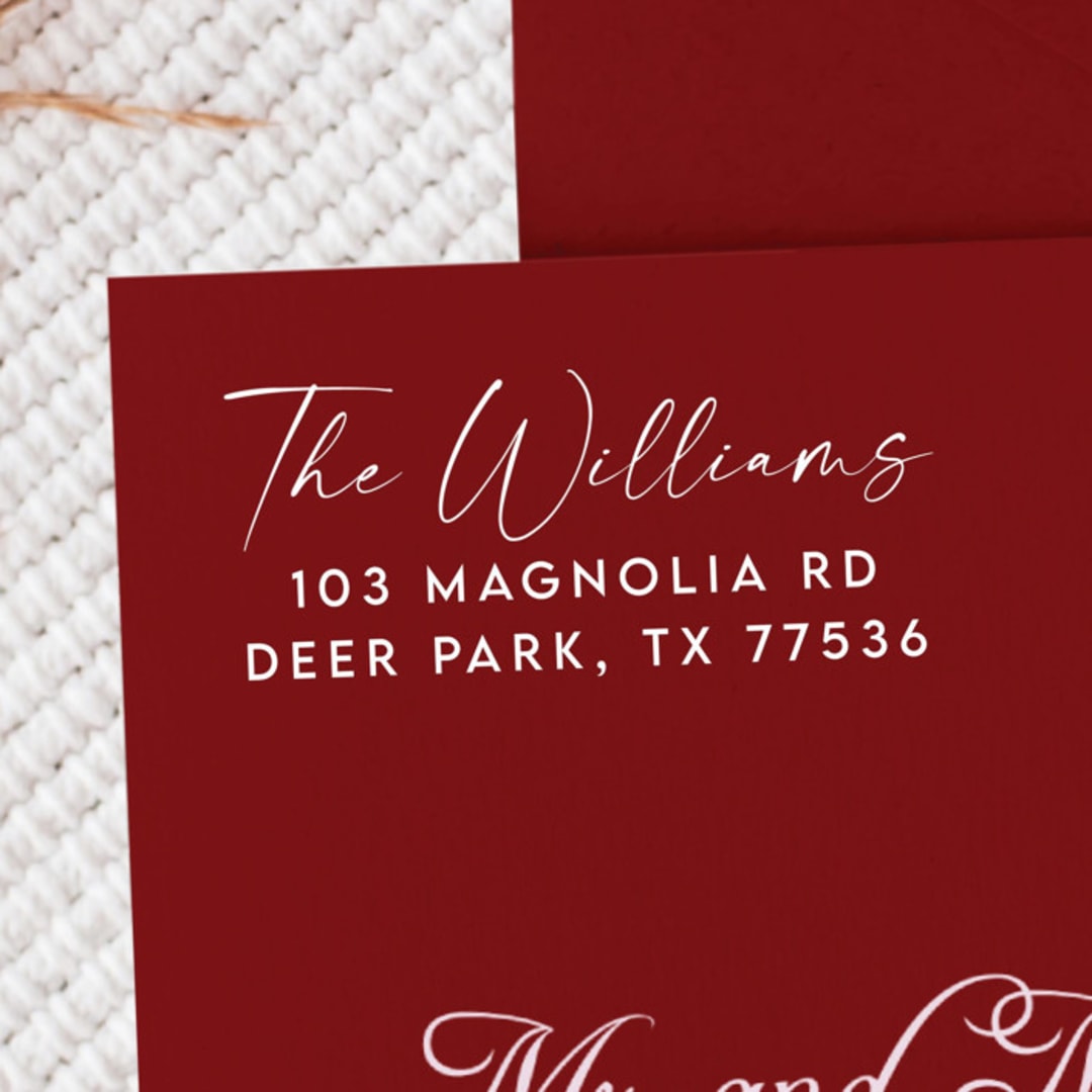 "White Ink Script Last Name Address Stamp Centered | Wooden Stamp Set" - Address Stamps in white by Samantha Malvey