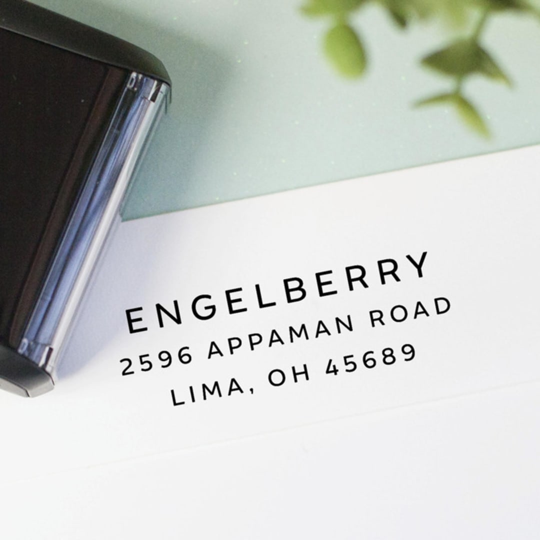 "Modern Minimalistic Custom Address Stamp in Al Caps| Self Inking" - Address Stamps in black by Sara Luke