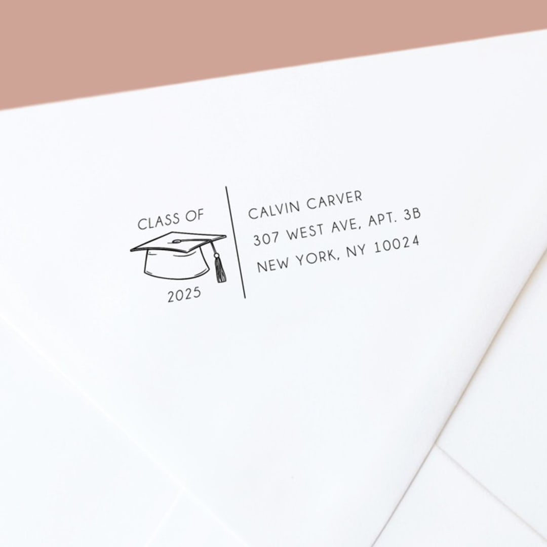 "Custom Self-Inking Return Address Stamp | Class of Graduation Year and Hat" - Address Stamps in black by The Homebody Society