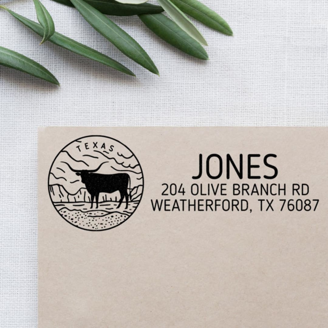 "Custom Texas Address Stamp | Self-Inking | Black Ink" - Address Stamps in black by Casey Harp