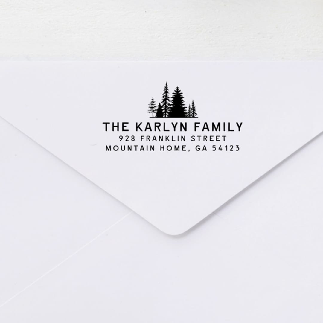 "Custom Pine Tree Christmas Address Stamp | Self-Inking" - Address Stamps in black by Sara Luke