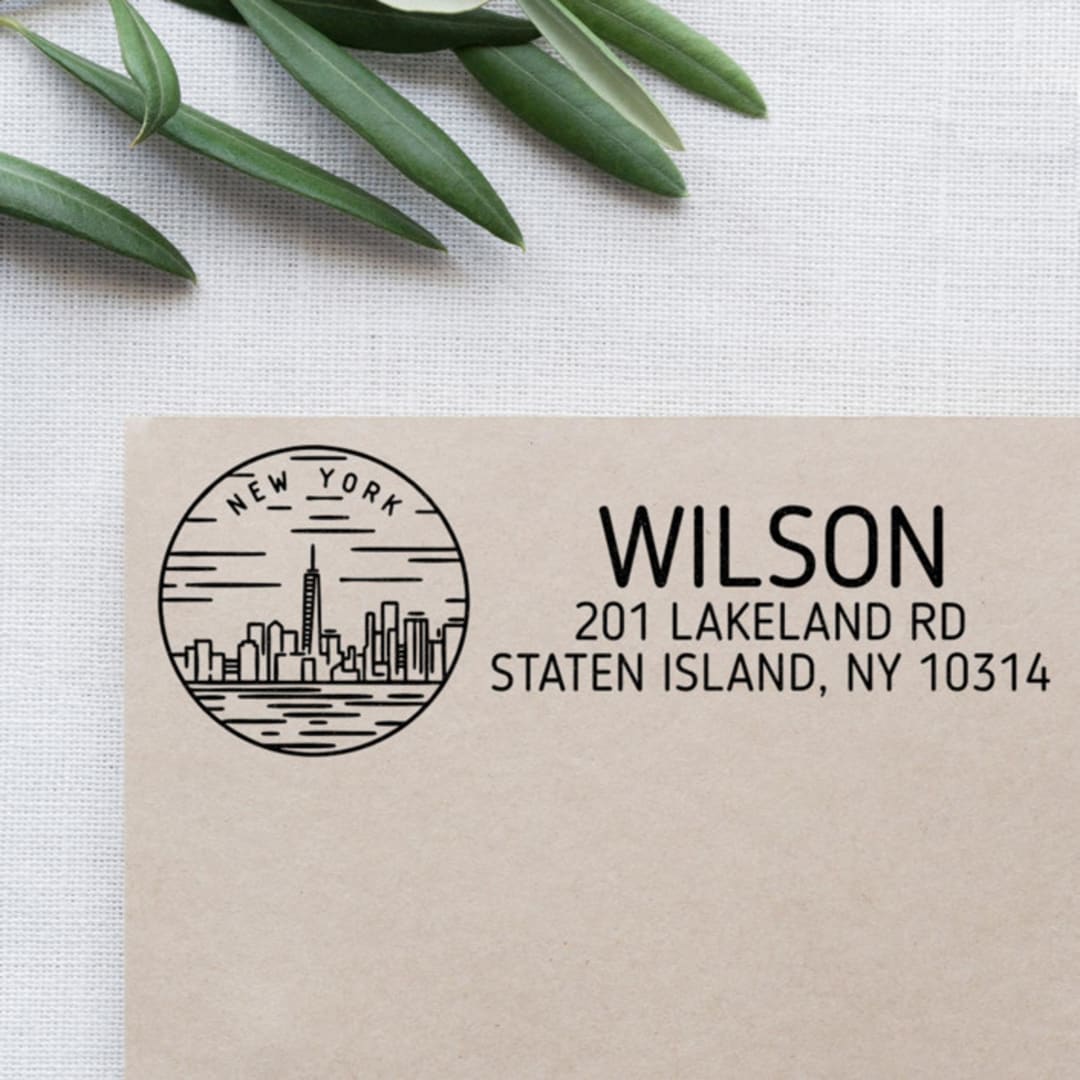 "Custom New York Address Stamp | Self-Inking | Black Ink" - Address Stamps in black by Casey Harp