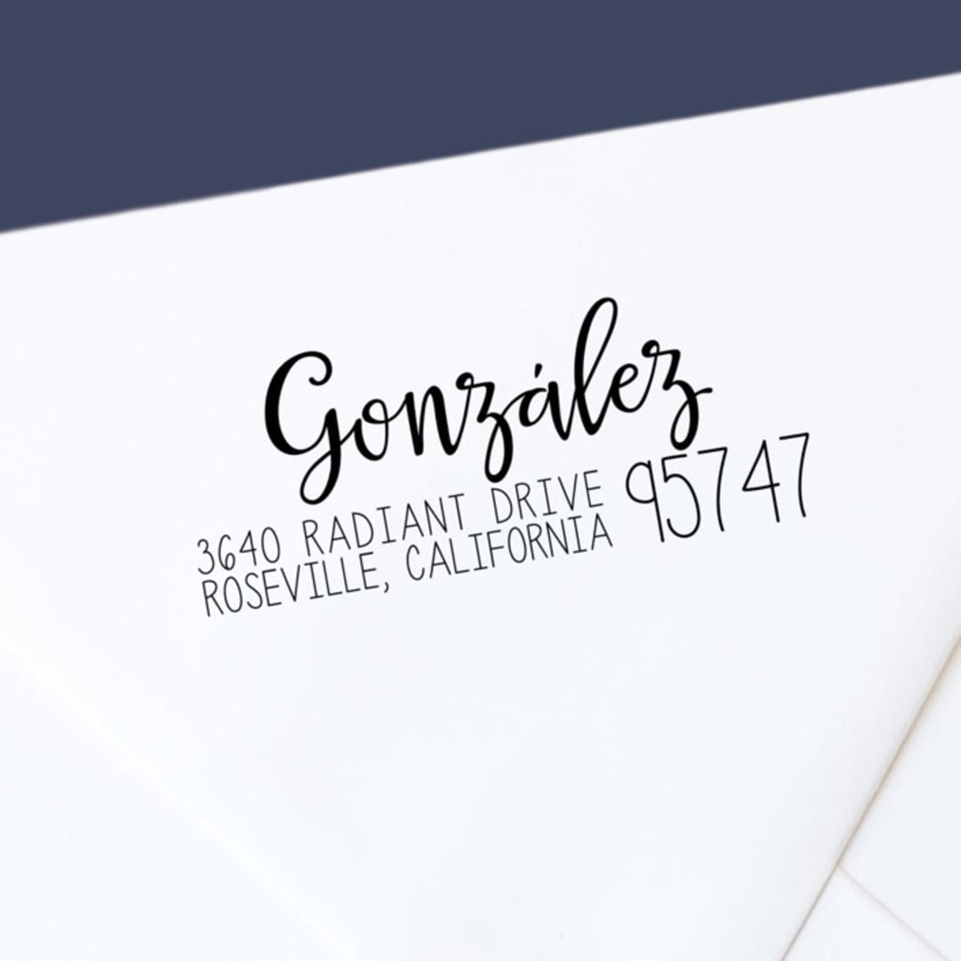 "Personalized Modern Script Self-Inking Return Address Stamp" - Address Stamps in black by The Homebody Society