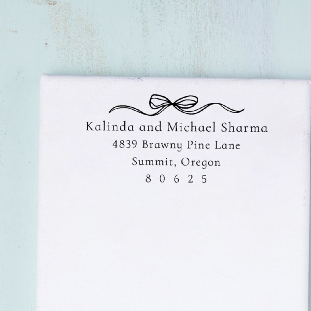 "Bow Return Address Stamp - Romantic Bow Minimalistic Design" - Address Stamps in black by Sara Luke