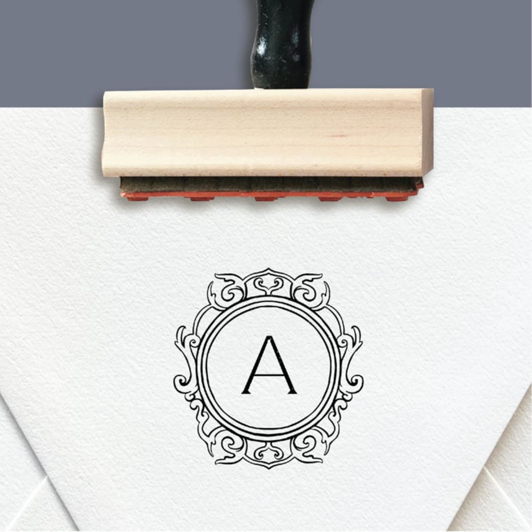 "Custom Monogrammed Crest Rubber Stamp" - Address Stamps in black by The Homebody Society