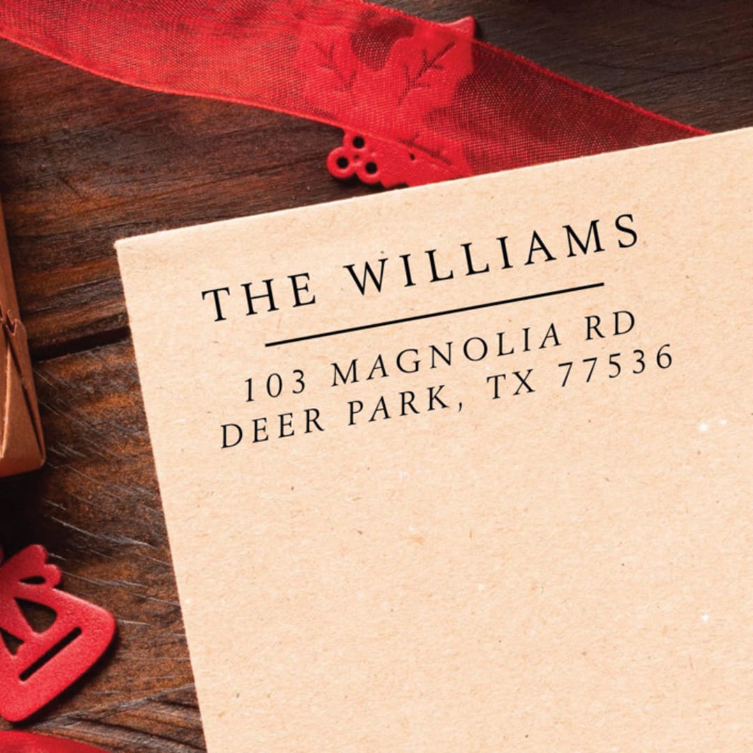 "Holiday Classic Address Stamp | Self Inking Return Address Stamp" - Address Stamps in black by Samantha Malvey