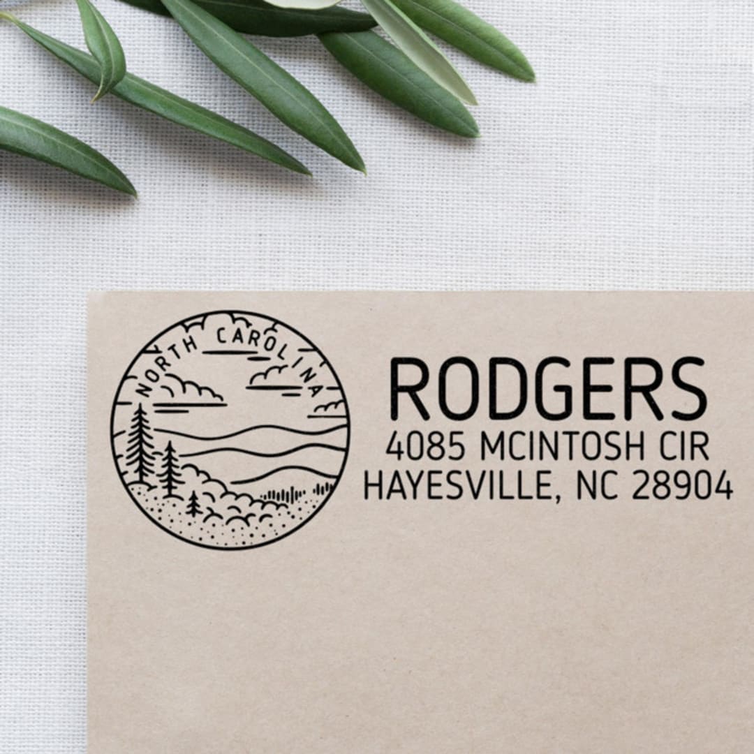 "Custom North Carolina Address Stamp | Self-Inking | Black Ink" - Address Stamps in black by Casey Harp