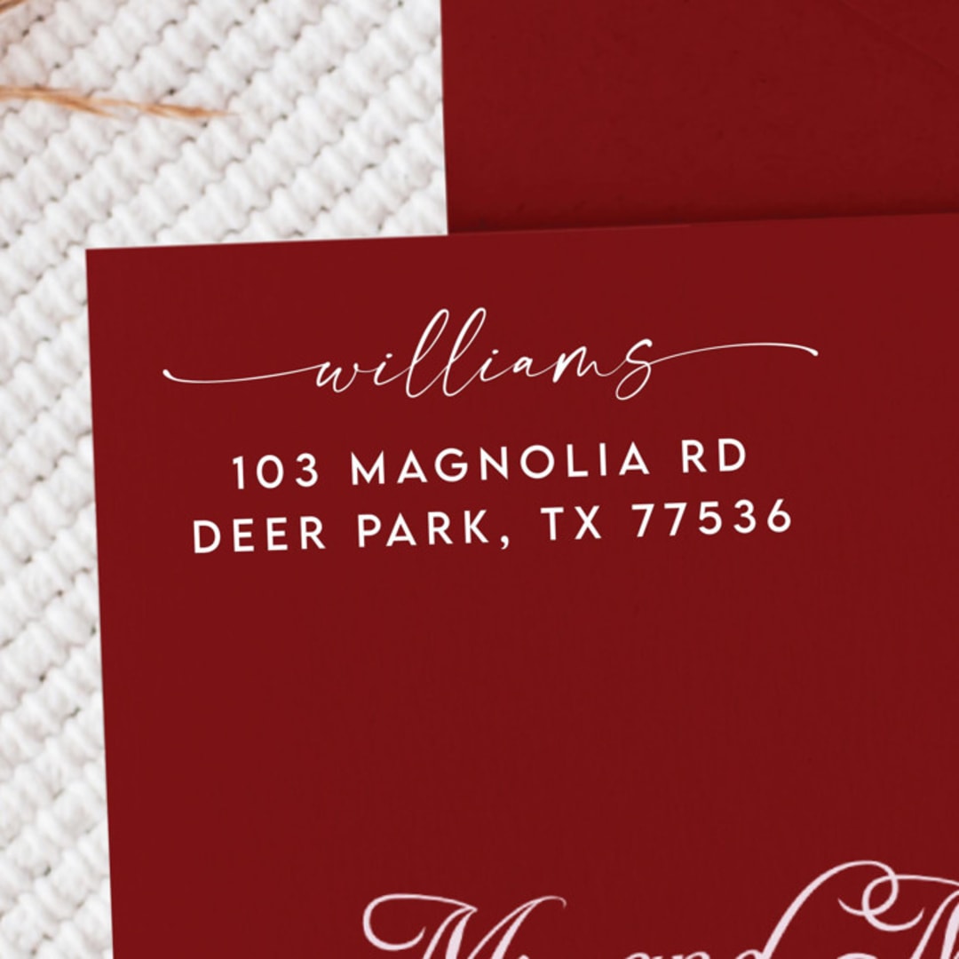 "White Ink Script Family Address Stamp Centered | Wooden Stamp Set" - Address Stamps in white by Samantha Malvey