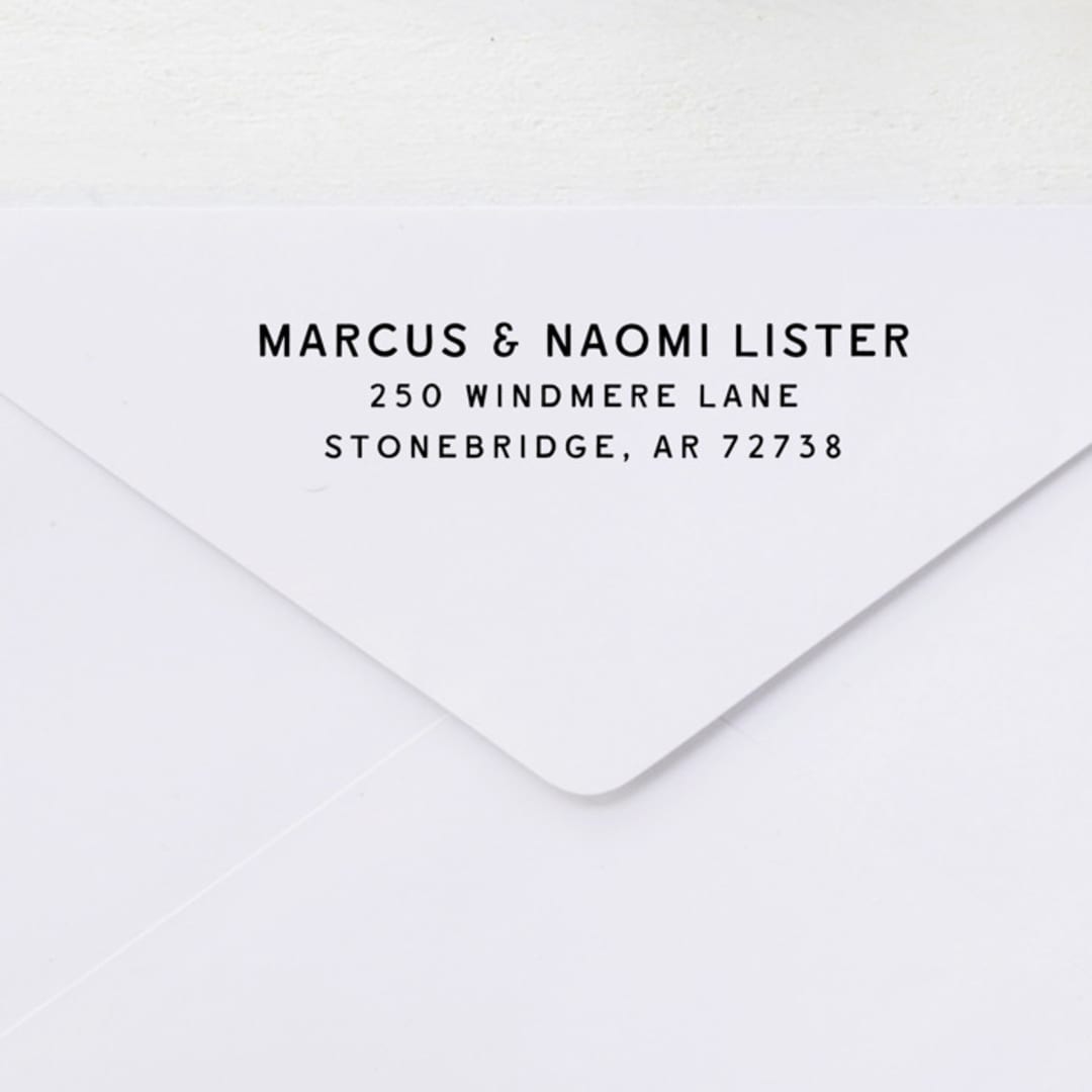 "Minimalist 3-line Return Address Stamp | Self-Inking Stamp" - Address Stamps in black by Sara Luke