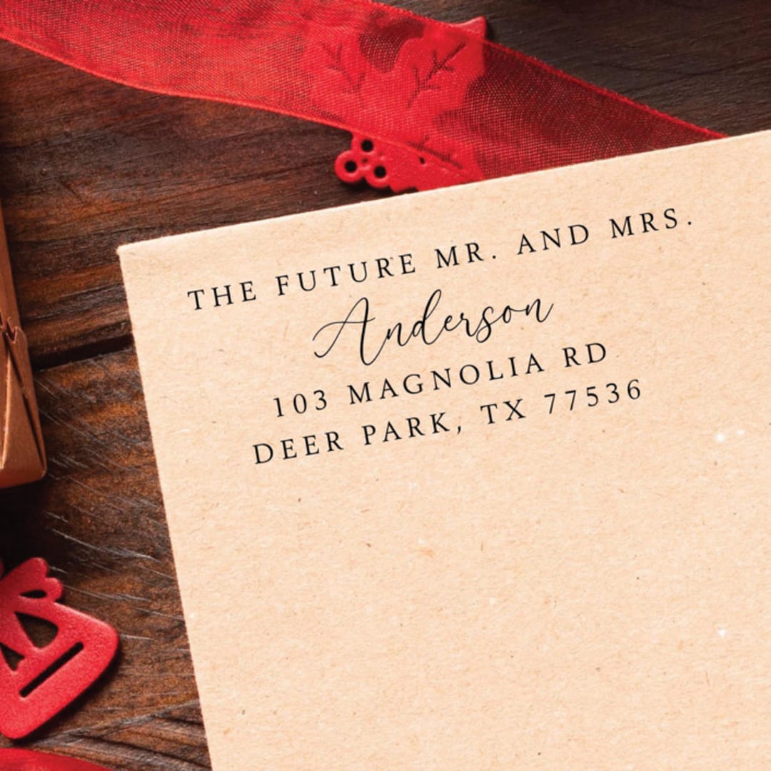 "Engagement Holiday Address Stamp | Self Inking Return Address Stamp" - Address Stamps in black by Samantha Malvey
