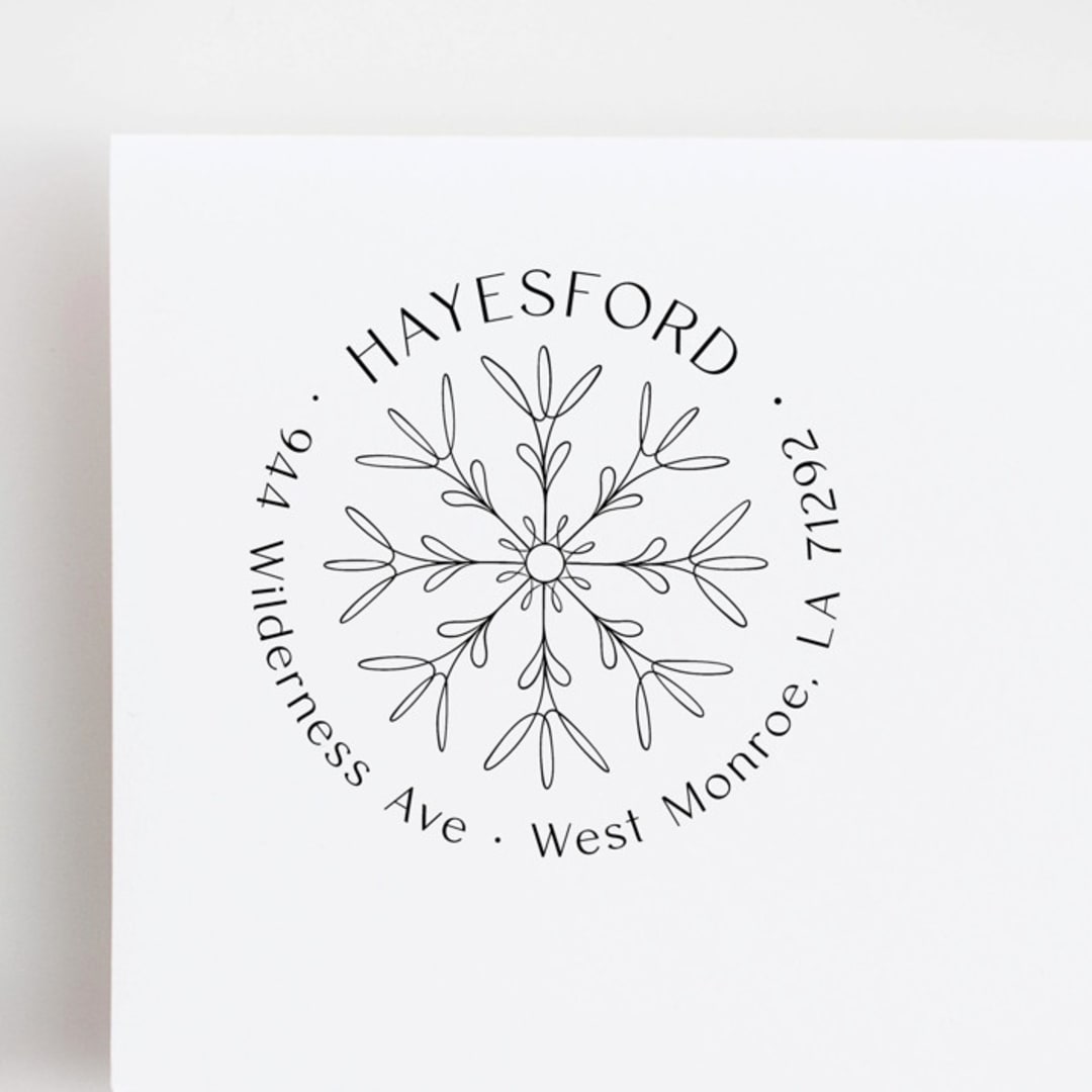 "Snowflake Return Address Stamp for Holiday Cards | Self-Inking" - Address Stamps in black by Sara Luke