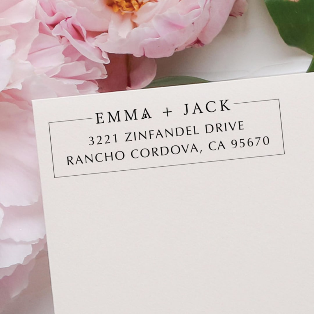 "Modern Couple Address Stamp | Self Inking Return Address Stamp" - Address Stamps in black by Samantha Malvey