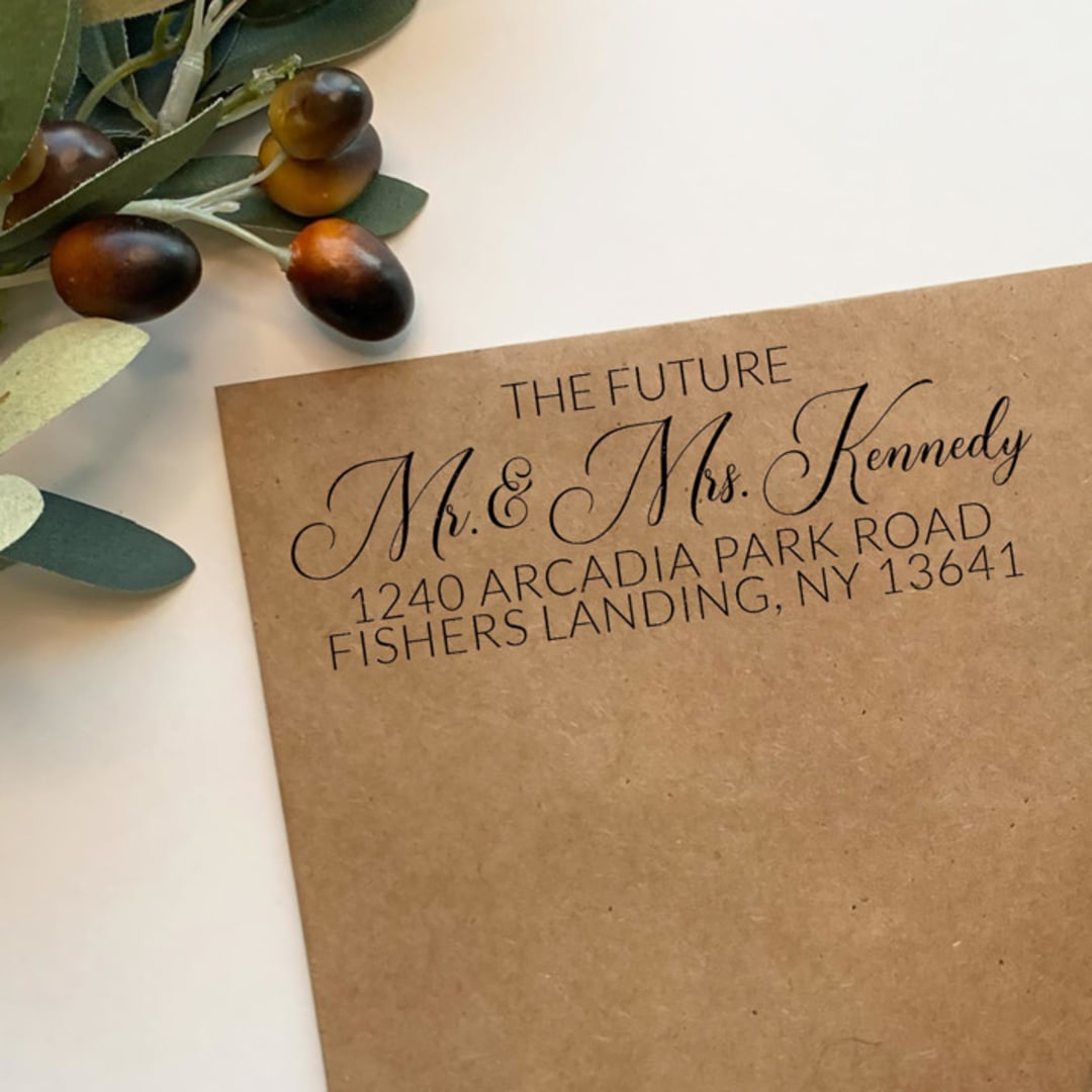 "Custom Script Wedding Address Stamp | Self-Inking | Black Ink" - Address Stamps in white by Casey Harp