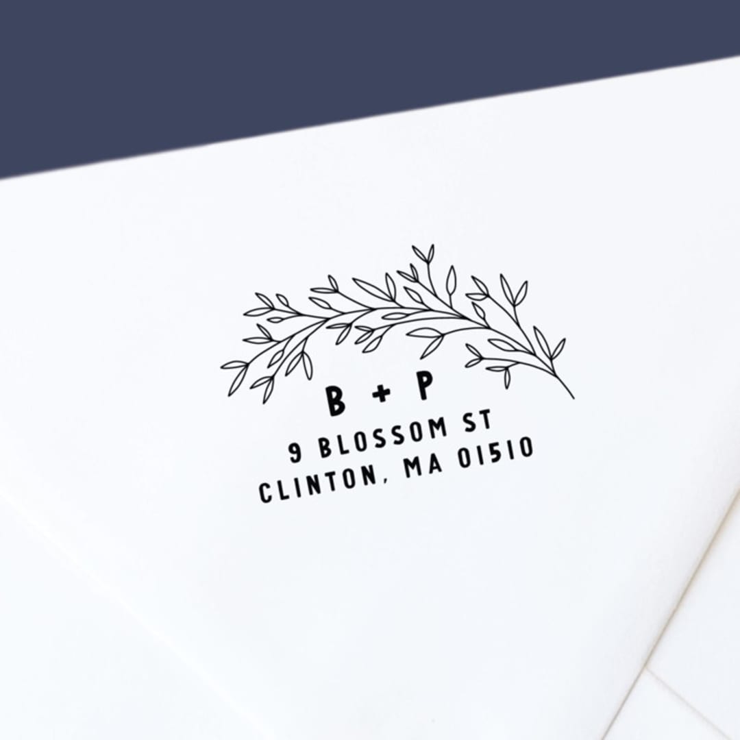 "Personalized Self-Inking Return Address Stamp | Hand-Drawn Botanicals With Initials" - Address Stamps in black by The Homebody Society